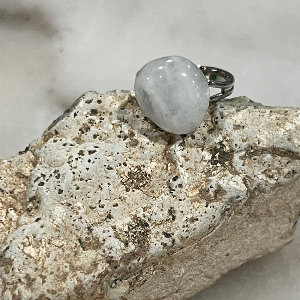 Crystal Quartz Amplifier Ring Adjustable Silver Tone Boho Spiritual Ring